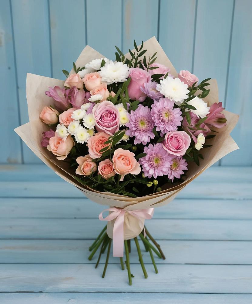 Букет цветов из: Хризантемы, Розы и Альстромерии в Величаевском