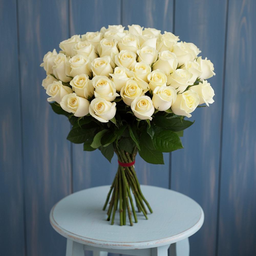 Букет 51 Белая роза Эдлесс Лав в Величаевском