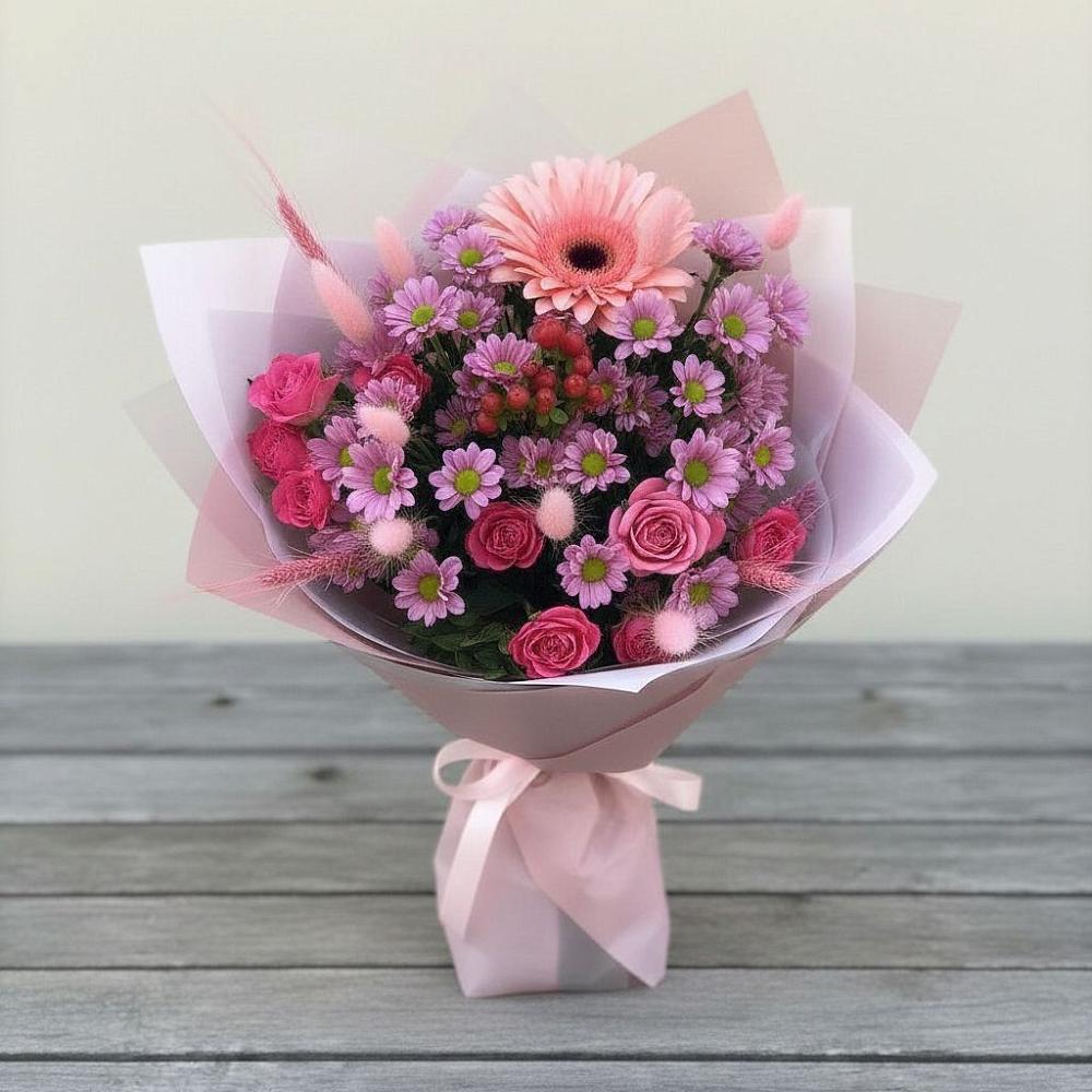 Букет цветов из: Розы, Герберы и Хризантемы в Величаевском