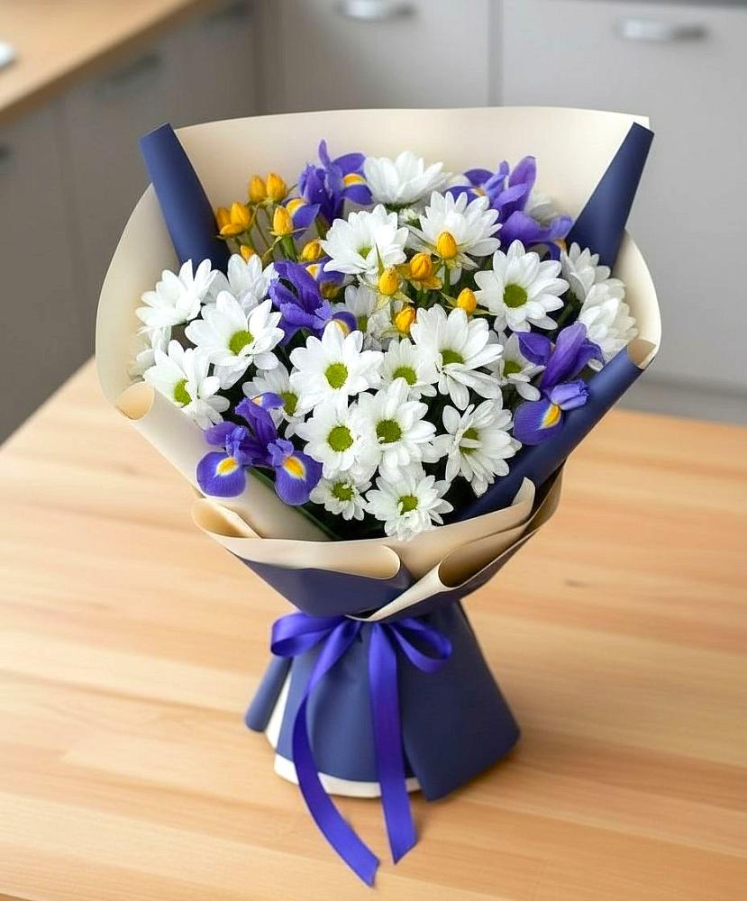 Букет цветов из: Розы, Ирисы и Хризантемы в Величаевском