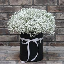 Цветочная композиция из Гипсофила в шляпной коробке в Величаевском